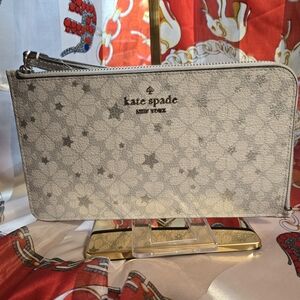 Kate Spade Gray Clutch with Gold Zipper